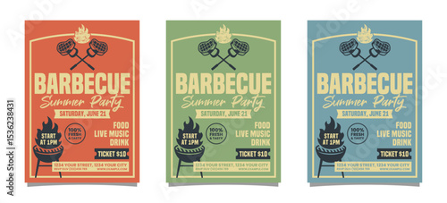 Set Of Barbecue Summer Party vertical flyer poster vector template design