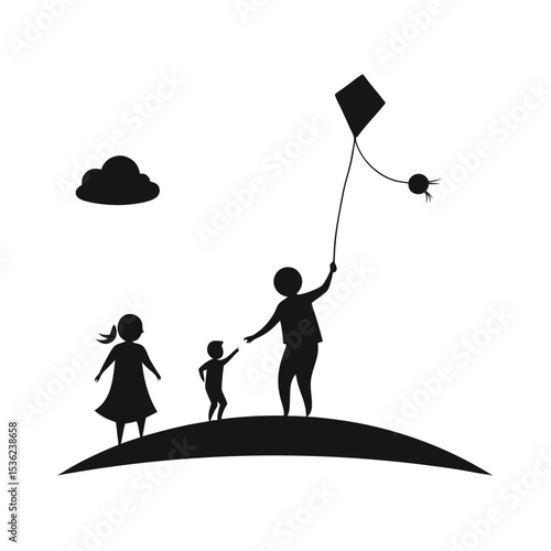Children Flying Kites in the Park Silhouette