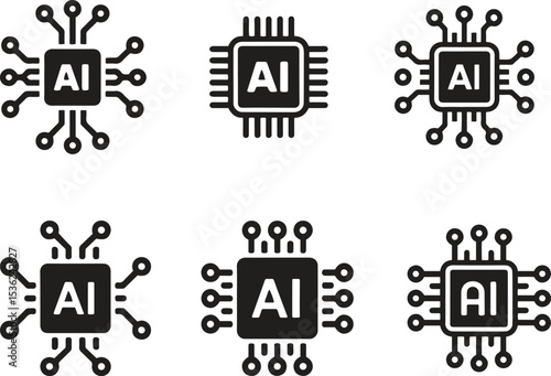 AI Chipset Set Artificial Intelligence Processor Icons Set Collection Vector Illustration 