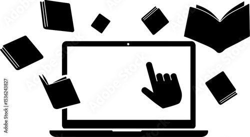 Online education learning digital library ebook course laptop books study knowledge vector concept 100 editable stock vector illustration