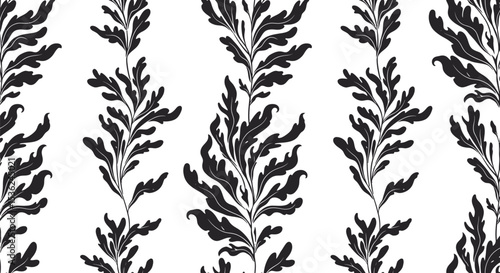 Seamless floral pattern black and white vector botanical illustration decorative background design leaves art editable stock vector illustration