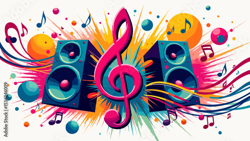 Bright Sound - Multicolored Music Background with Musical Notes Illustration