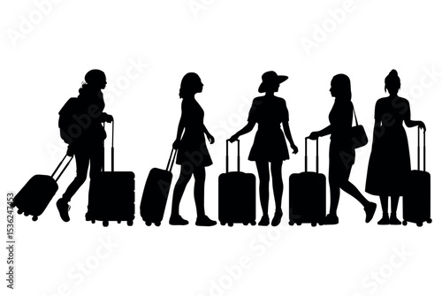 people with suitcase silhouette set