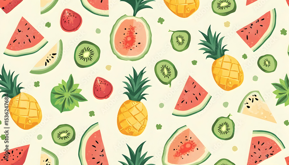 Colorful Tropical Fruit Pattern Background