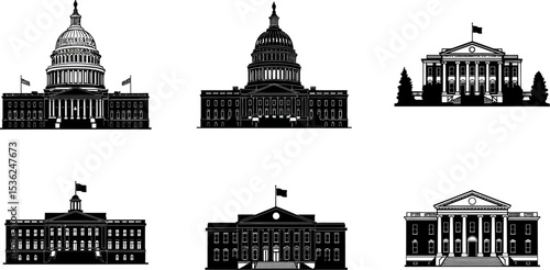 Vector illustration of government buildings capitol building courthouse architecture silhouette landmark editable stock vector illustration