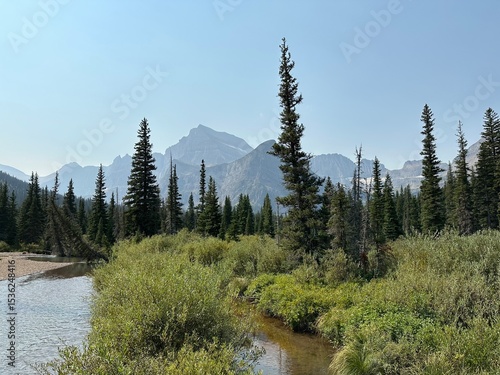 Glacier National Park, Mountain and River Landscape