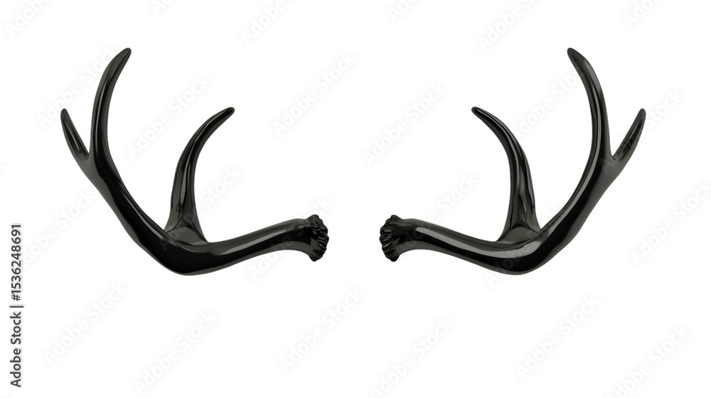 Elegant Black Antlers A Pair of Polished Deer Horns Isolated on Black Background