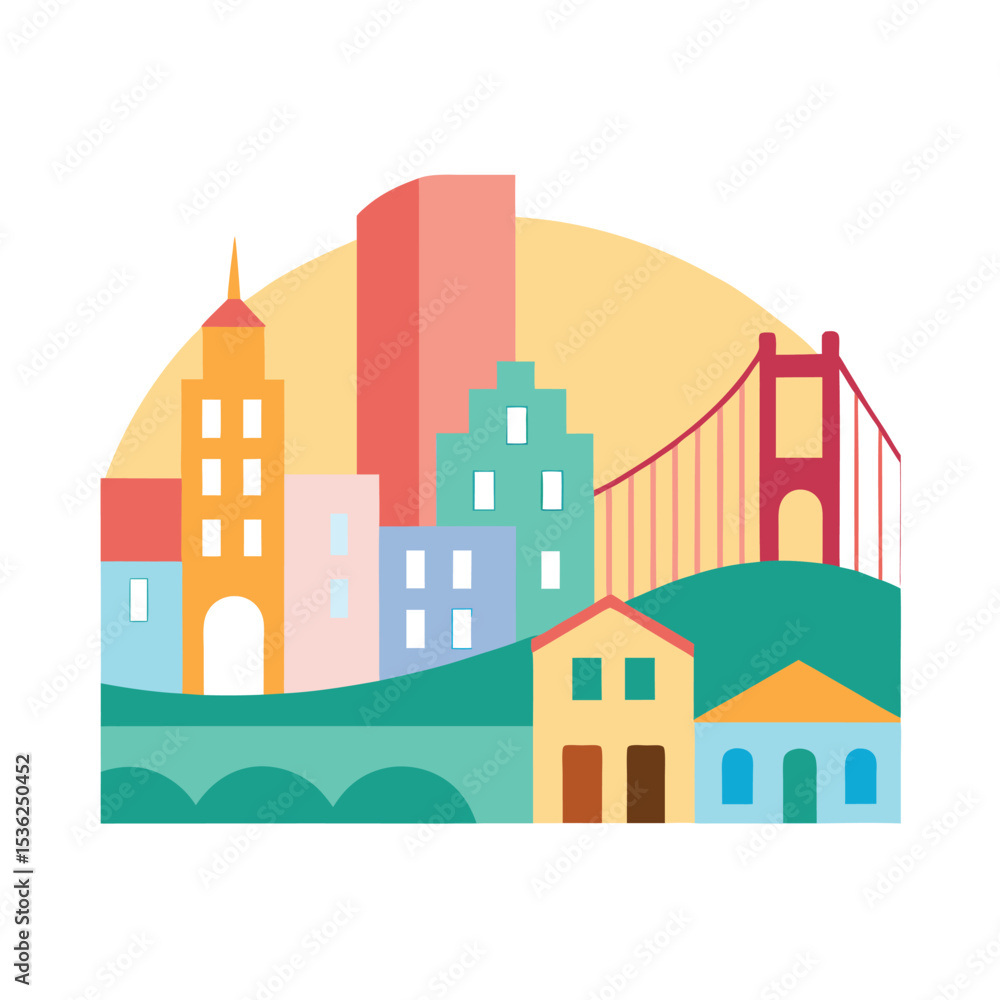 Fototapeta premium San Francisco Skyline with Golden Gate Vector