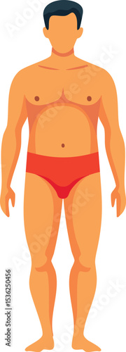 Vector Character of a Stocky Man Facing Forward in Minimal Style with Flat Colors, Clean Lines, and a Cheerful Expression
