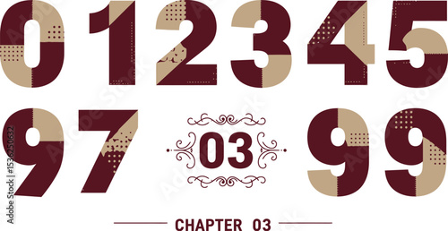 Chapter numbers graphic design vector illustration zero to nine typography with chapter zero three editable stock vector illustration