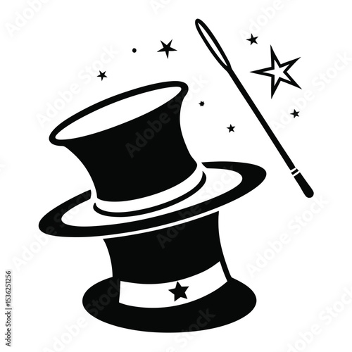 Simple Black Outline Illustration of a Magician