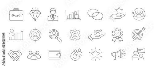 Employer branding outline icons set on white background flat vector illustration.