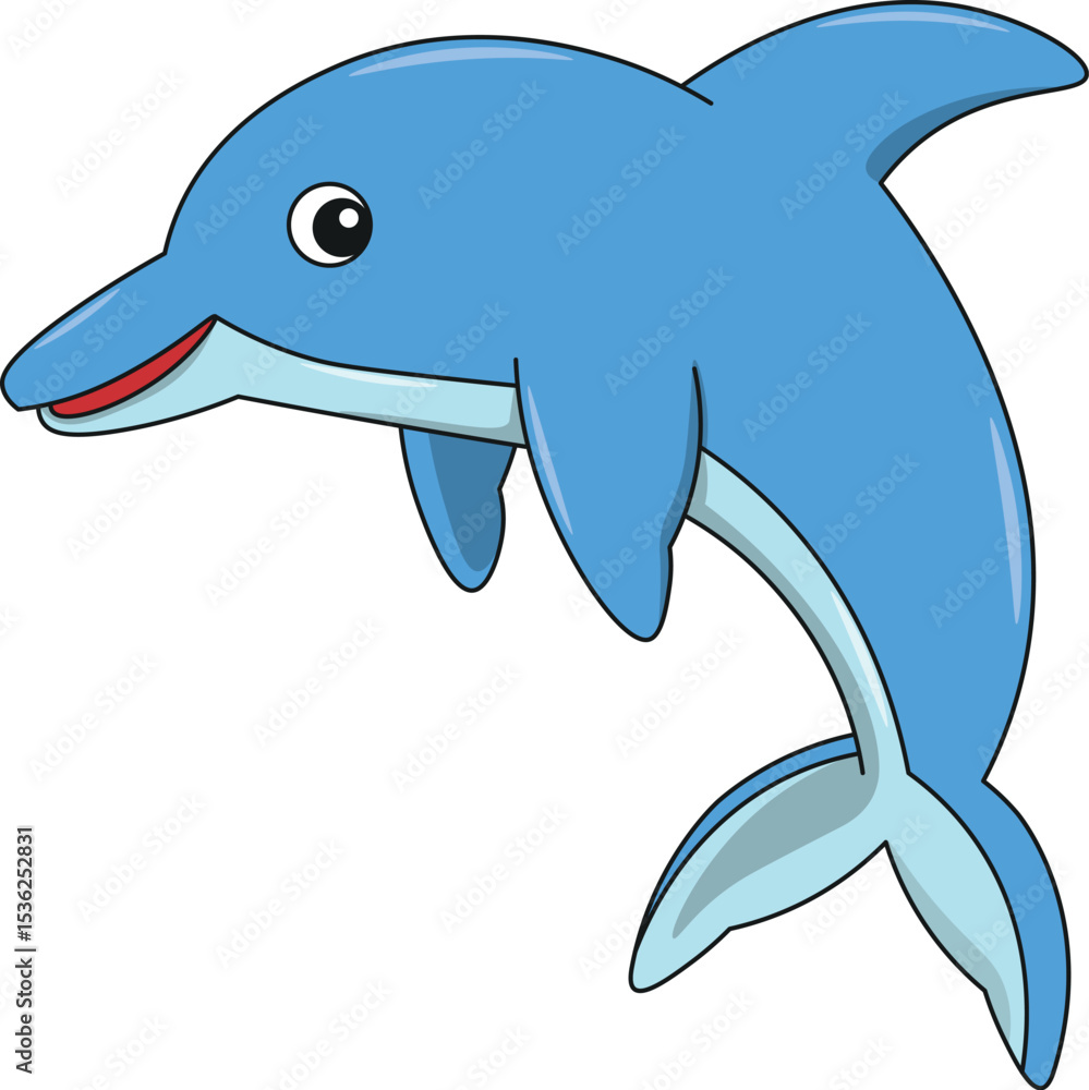 Fototapeta premium Cute dolphin cartoon. Flat vector illustration. Wild life animals. Cute animal on white background