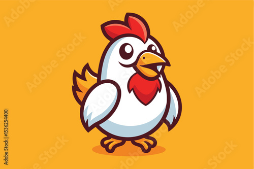 Chicken Cartoon Mascot Logo, Cute Flat Vector Illustration of Funny Farm Bird Character for Branding and Stickers