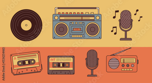 Retro Audio Icon Set – Vintage Music Devices & Microphones Collection