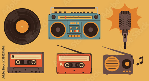 Retro Audio Icon Set – Vintage Music Devices & Microphones Collection