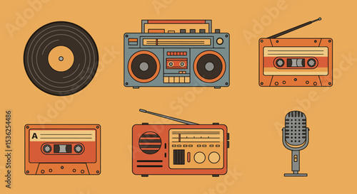 Retro Audio Icon Set – Vintage Music Devices & Microphones Collection