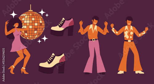 Disco Dance Party Illustration – Retro 70s Fashion, Moves & Platform Shoes