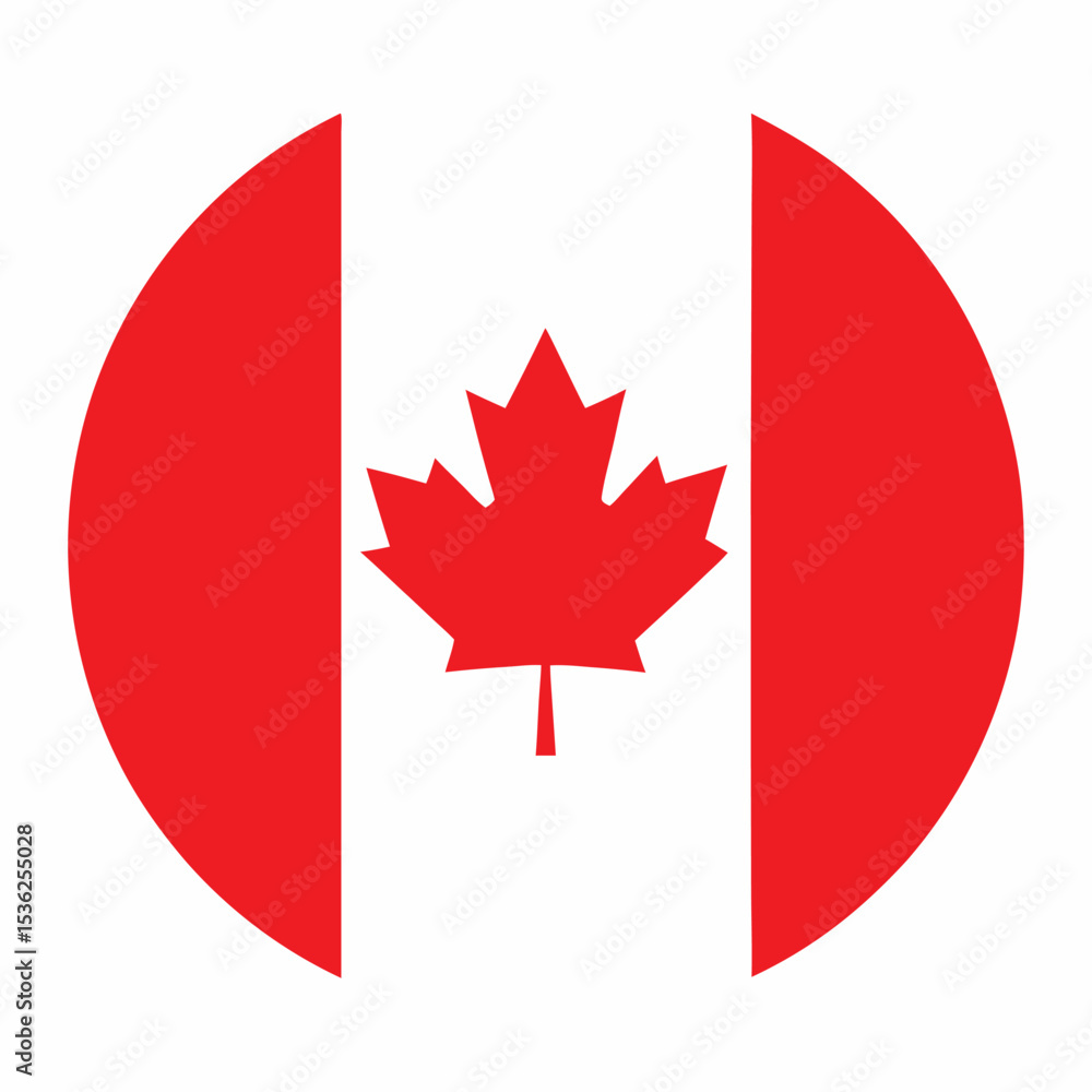 Circular Canadian Flag Red and White Illustration for Canada Day Celebrations Circular Canadian Flag Red and White Illustration for Canada Day Celebrations