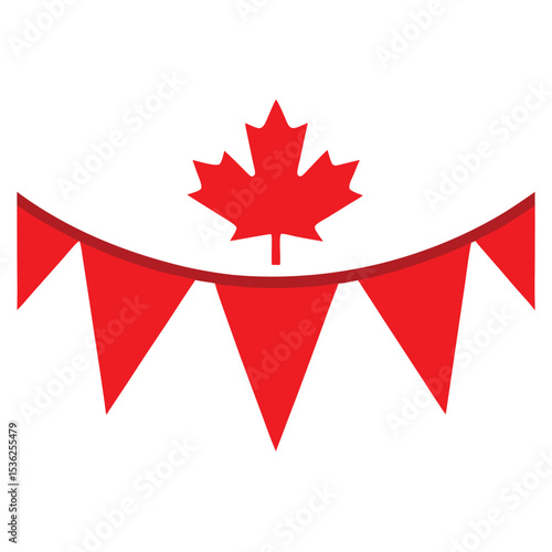 Festive Canada Day Bunting with a Red Maple Leaf Icon Isolated