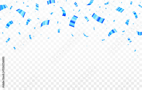 Blue Confetti Falling on a Transparent Background, Party Celebration Design.