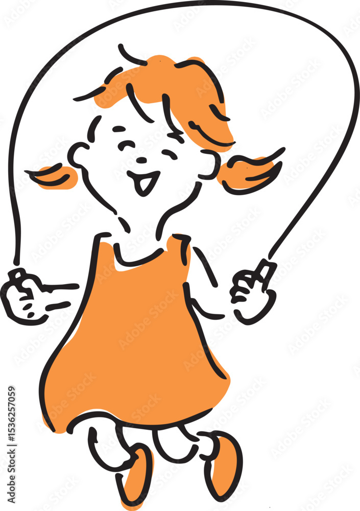 Fototapeta premium Girl jumping rope – hand-drawn children’s exercise and activity illustration