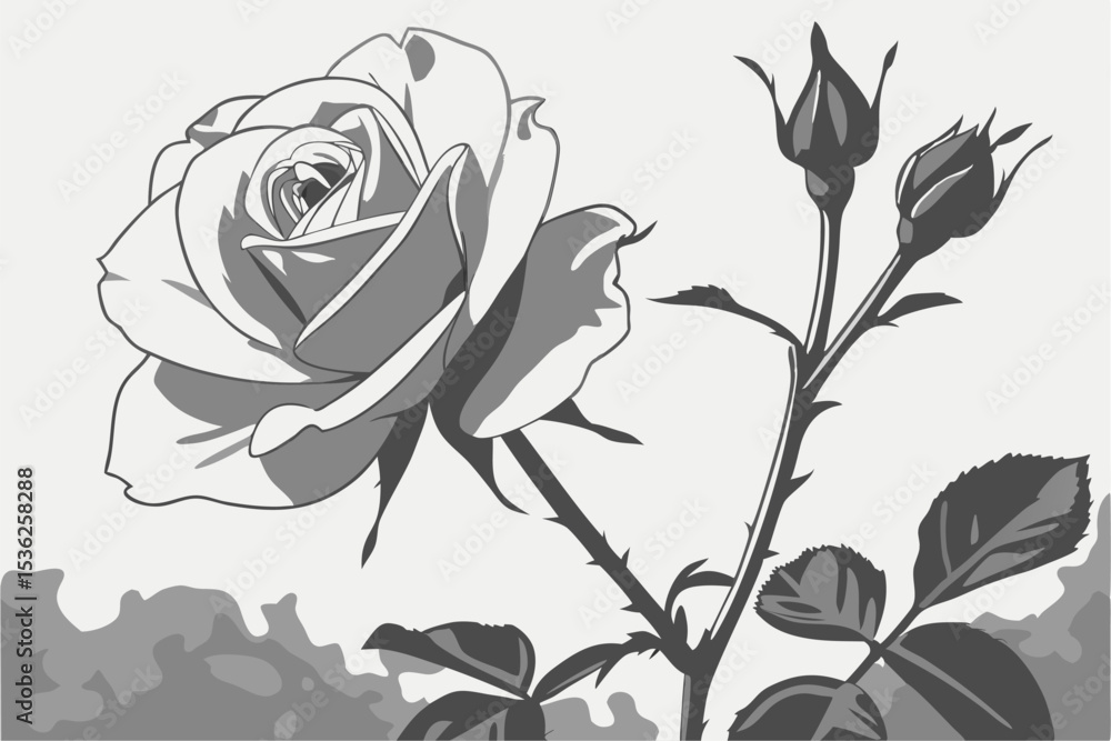Obraz premium Modern horizontal black and white vignette incorporating a rose