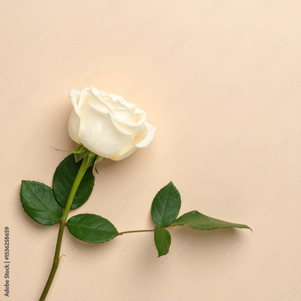 Obraz premium White Rose on Beige Background
