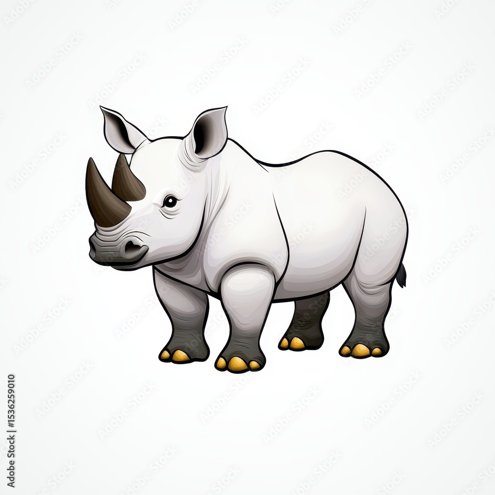 Fototapeta premium Cute White Rhinoceros Pixel Art Illustration