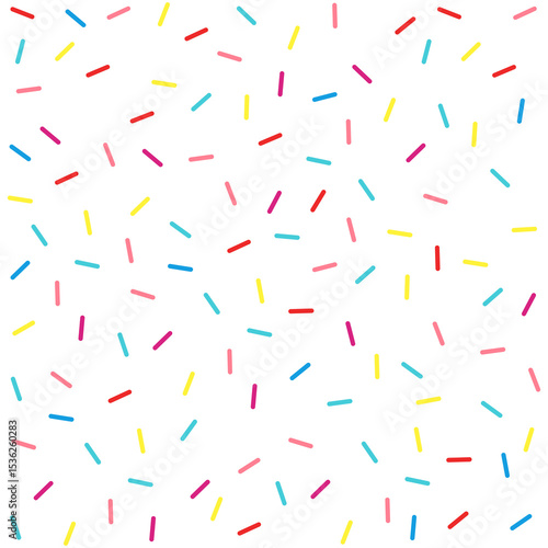 Donut sprinkles confetti retro sweet candy background. Cute dessert decoration colorful sprinkle elements. Birthday, party