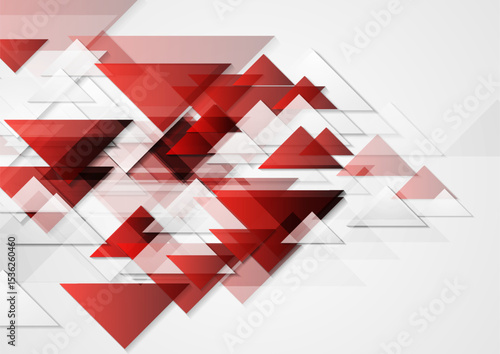 Red white geometric tech background with glossy triangles. Abstract concept vector design