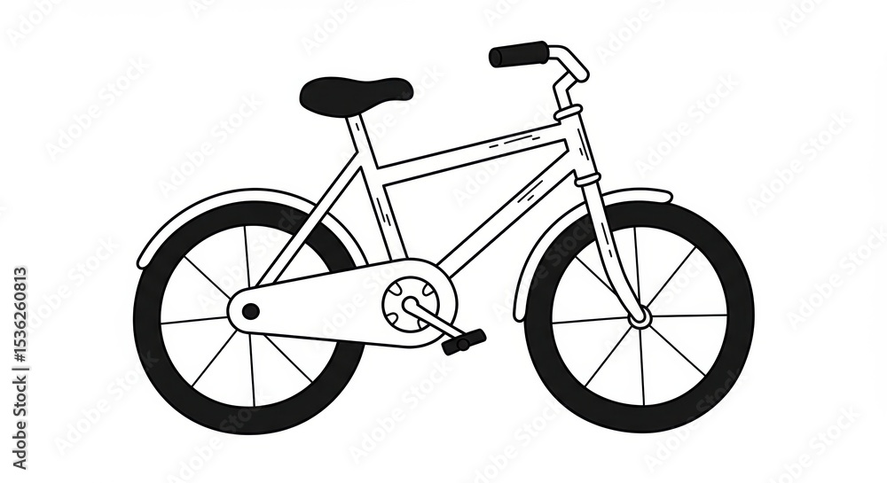 Fototapeta premium Bicycle Illustration, Outline Style, Isolated on White