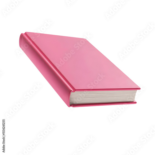 A sleek, realistic pink book hovers in mid-air, with a subtle shadow on a pristine white background, highlighting its contemporary design.
