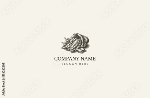 Vintage Cacao Beans Engraving Illustration Logo Design Template