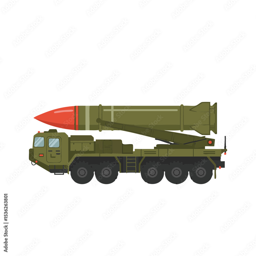 Obraz premium Ballistic Missile Launcher Vehicle Flat Icon