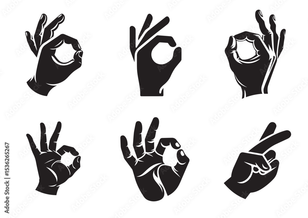 Fototapeta premium Hand Gesture Silhouette Black Vector white background Set