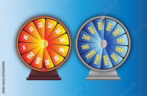Colorful Prize Spin Wheels Isolated on Blue Background
