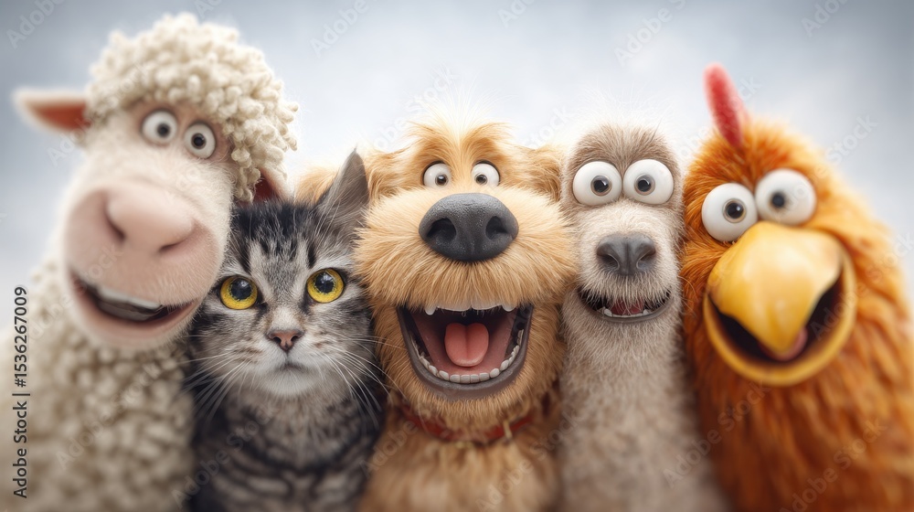 Fototapeta premium A group of cartoon animals with one of them being a chicken