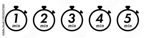 残り時間を表示するタイマー/ストップウォッチ/時計のアイコンイラストデザインセット(timer clock stopwatch 1min 2min 3min 4min 5min 6min 7min 8min 9min 10min 15min 20min 25min 30min 残り時間 シンプル アイコンイラスト ベクター 編集可能)