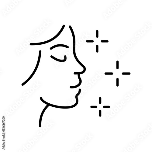 The line icon vector illustrates clean and glowing facial skin care. The line icon is isolated on a transparent background and can be edited as needed