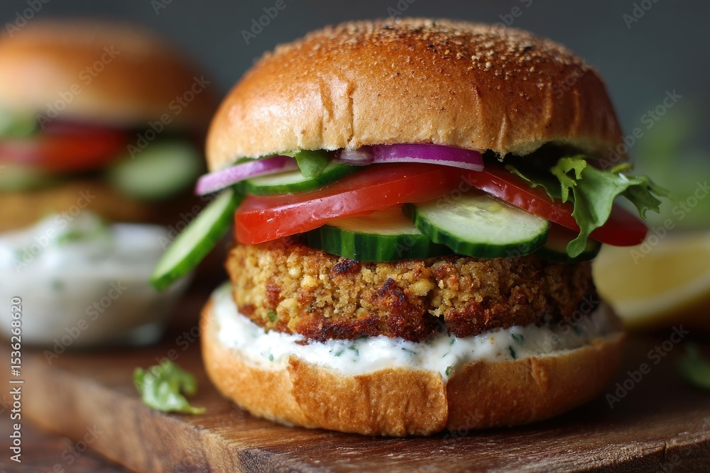 Falafel burger with garlic tahini sauce Falafel burger with garlic tahini sauce