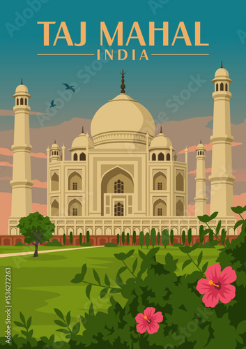 View of taj mahal agra india sunset vector