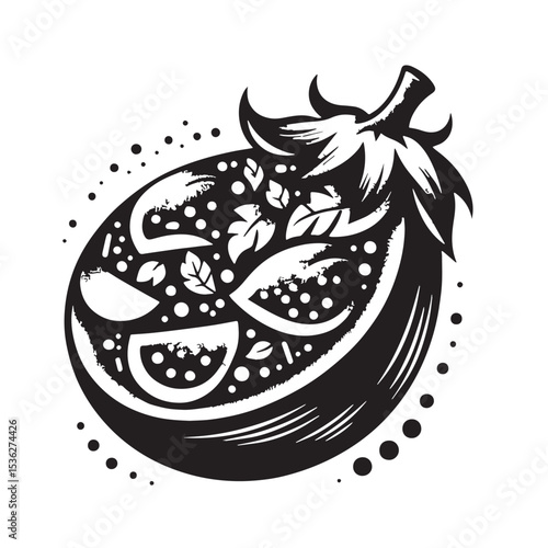 Black Eggplant Parmesan Silhouette Vector, High Quality Illustration on White Background