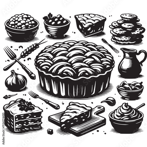 Black Eggplant Parmesan Silhouette Vector, High Quality Illustration on White Background