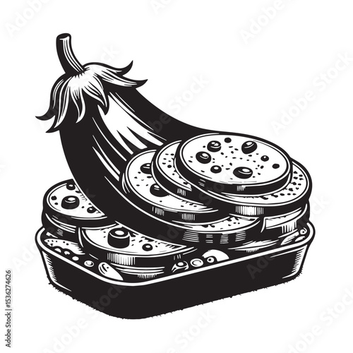 Black Eggplant Parmesan Silhouette Vector, High Quality Illustration on White Background