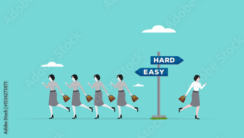 easy career path with many women enthusiasts and a hard career path with few woman enthusiasts