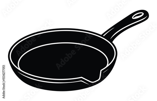 Black Silhouette Vector of a Cast Iron Skillet Illustration

