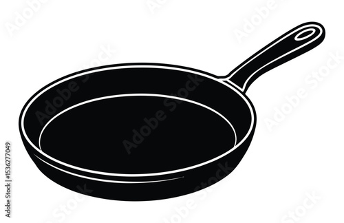 Black Silhouette Vector of a Cast Iron Skillet Illustration


