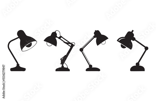 Desk lamp light silhouette  set vector  white background