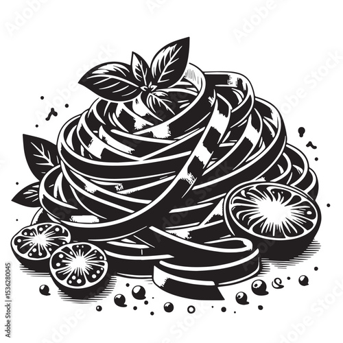Black Fettuccine Alfredo Silhouette Vector, High Quality Illustration on White Background